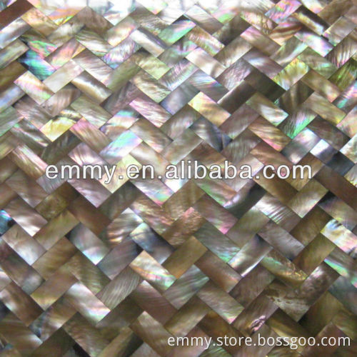 Brown lip seashell mosaic tile herringbone pattern